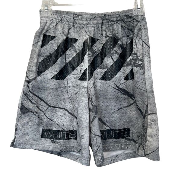 OFF-WHITE C/O VIRGIL ABLOH Marble Mesh Short Grey Patterned Shorts Mens Size XS - Picture 1 of 11